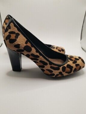 Me Too Leopard Haircalf Block Heel Pumps Est. Women's 6